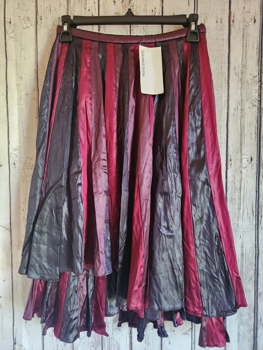 NWT Ioannis Guia Paris Avant-Garde Satin Paneled Ruffle Midi Skirt Made France